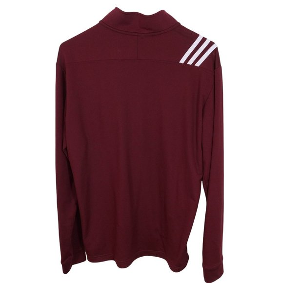 ADIDAS L Burgundy White Three Stripe Shoulder 1/4 Zip Moisture Wicking Jacket - Picture 3 of 4